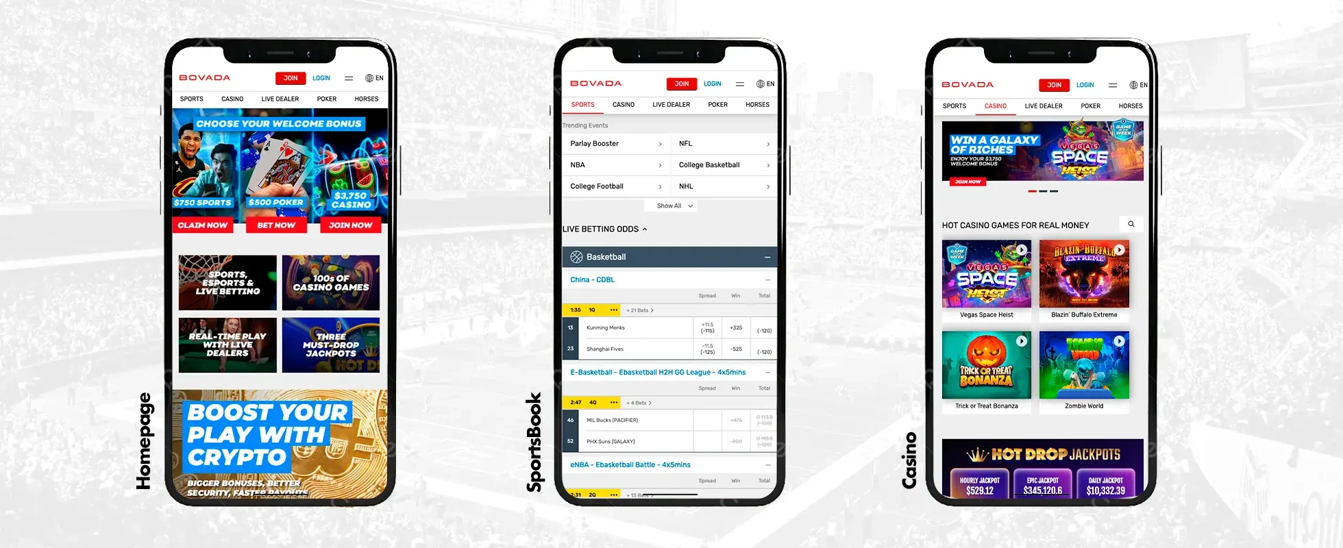Ponsel menampilkan kasino, Android &amp, iOS